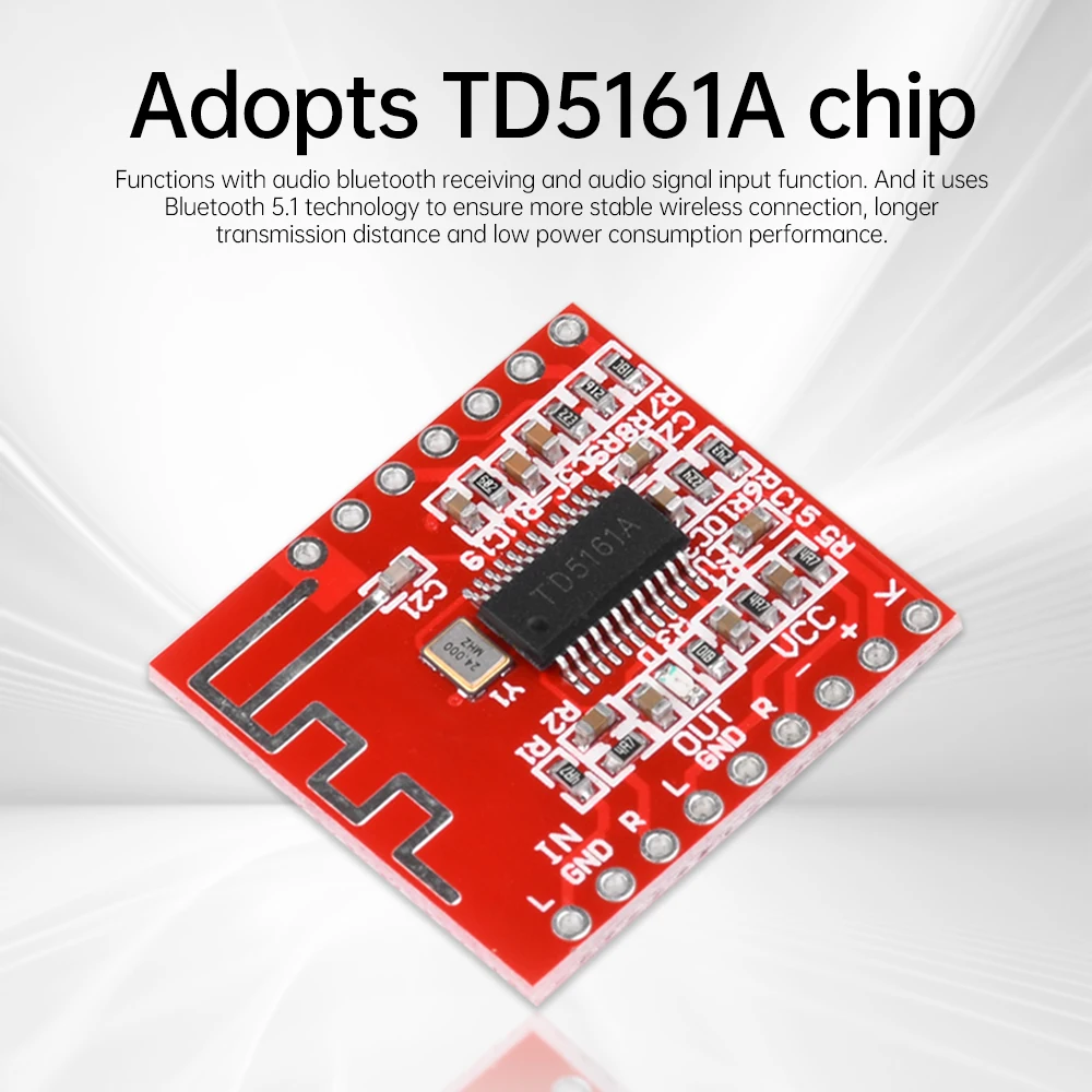 DC3~5V Mini Bluetooth 5.1 Audio Module with Audio Signal Input Function TD5161A Stereo Audio Decoder Board for Bluetooth Speaker