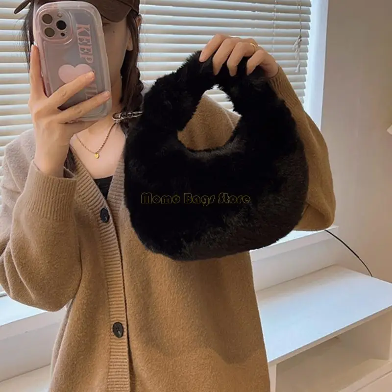 

X90D Faux Furs Handbag Winter Plush Shoulder Bag Soft Plush Women Underarm Bags