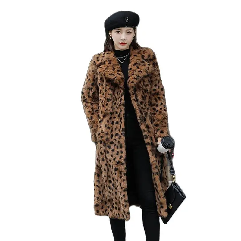 Fashionable  Coat Women's New  Rabbit Fur Anti-season Long And Medium-long Korean Haining Fur One Winter Temperament Warm Coat