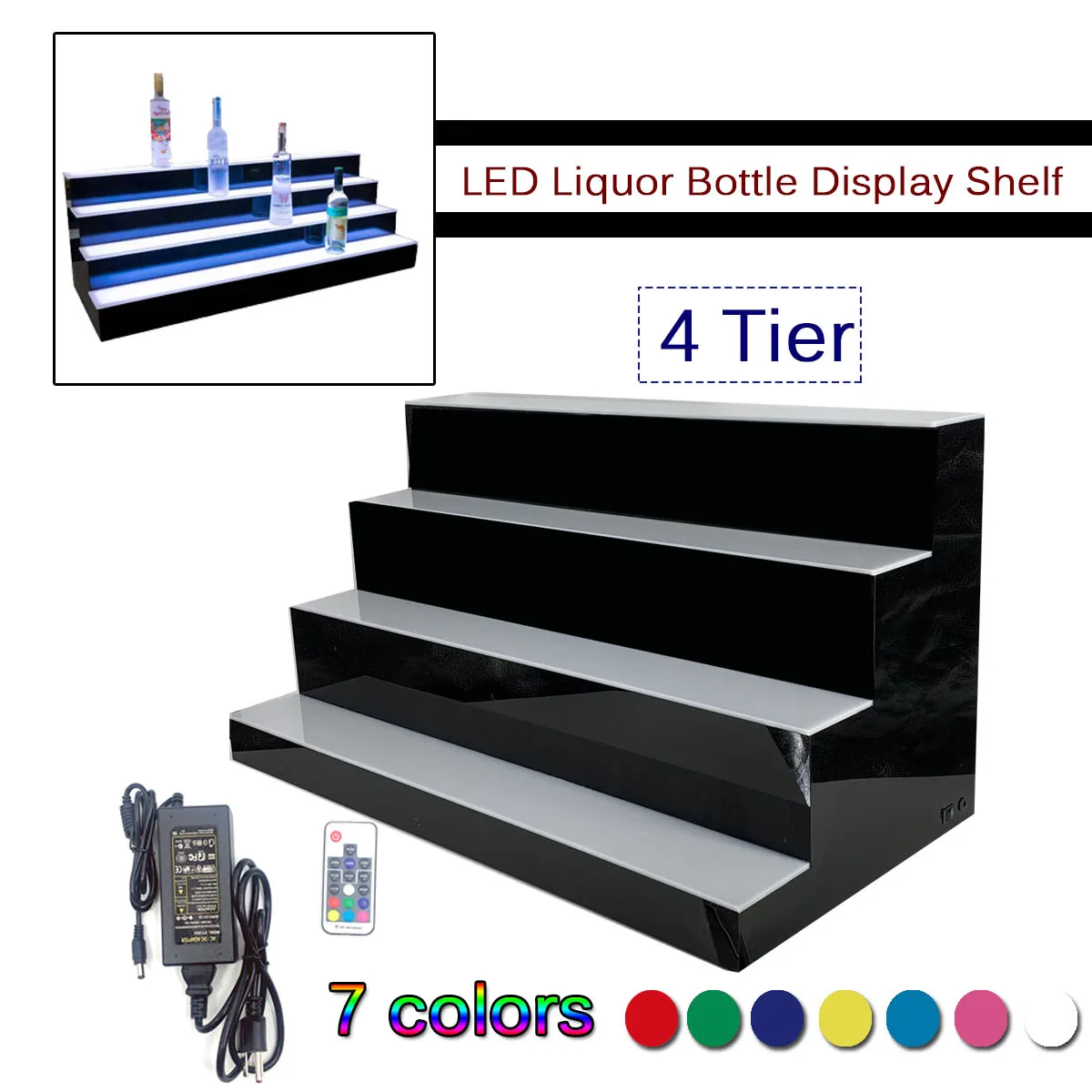 Rak berlampu LED 31.49 dalam 4 tingkat, rak pajangan botol minuman keras belakang menyala 7 warna dengan Remote