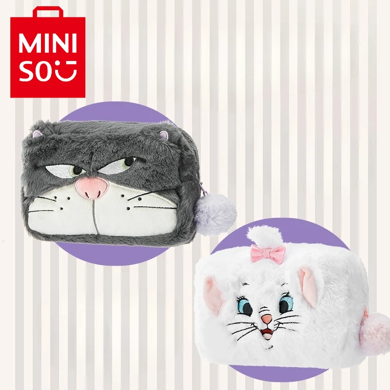 Miniso Cartoon Disney Series Cute Marie Cat Lucifer Doll Plush Portable Storage Bag Cute Plushie Soft Cosmetic Bag Girl Gifts