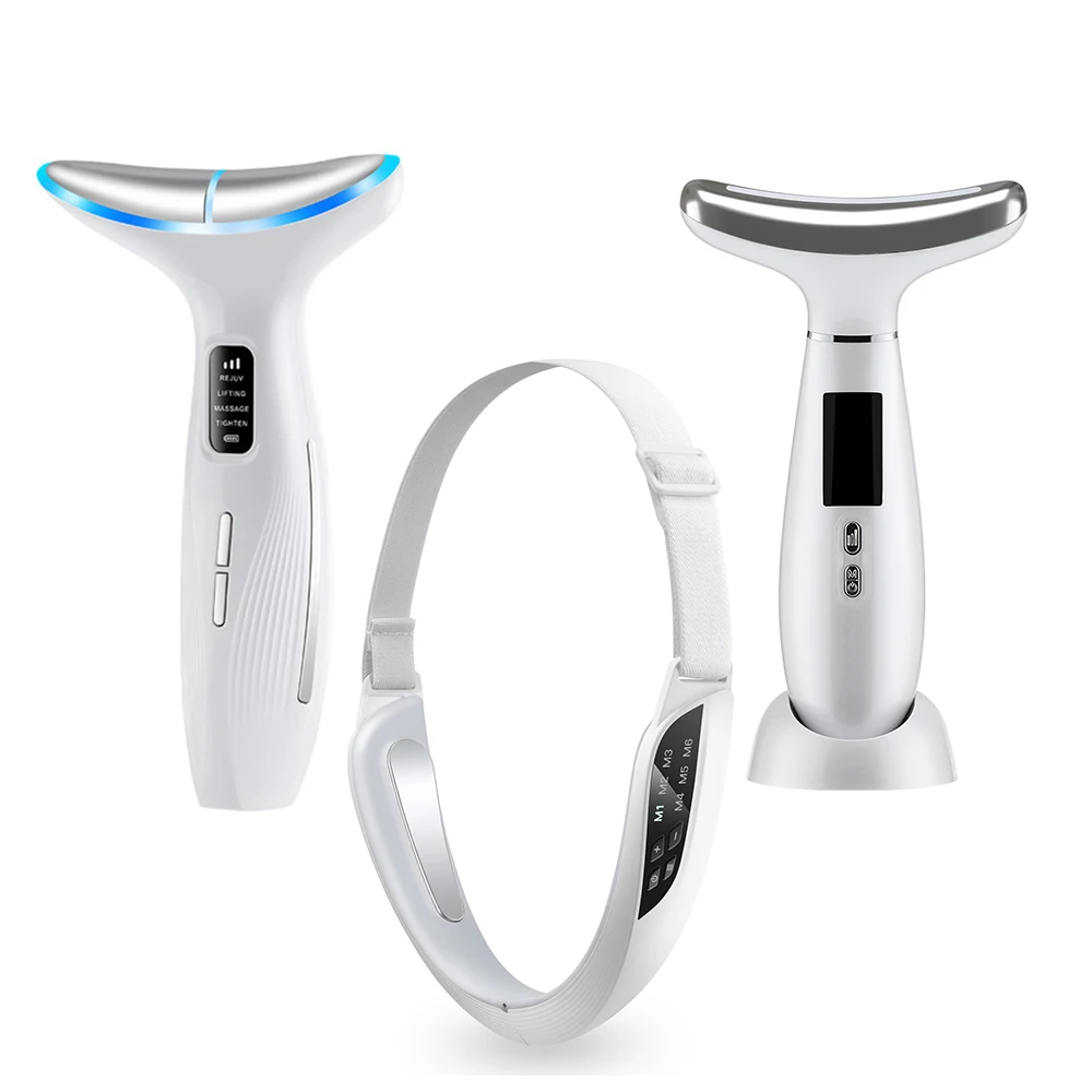 مكركرنت مدلك الوجه LED الرقبة ثبات الاهتزاز رفع للذقن الوجه تجديد المضادة للتجاعيد يشد جهاز الجمال الجلد #1