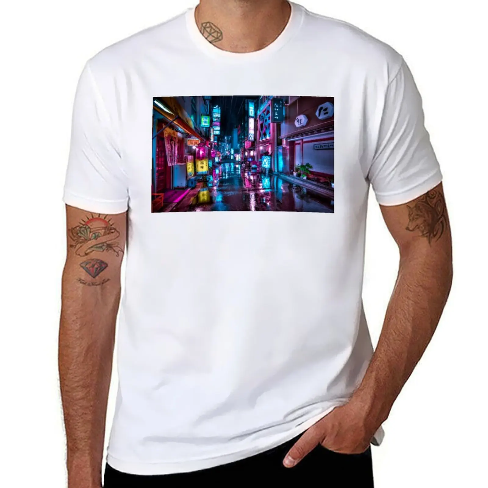 

Tokyo at Night - Shimbashi T-Shirt men t shirt cotton 100% t shirts for man graphic tees T-Shirt