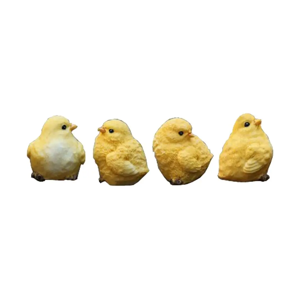 4pcs Little Yellow Chicken Model Figurine Statue Home Decor Farm Scenery Layout