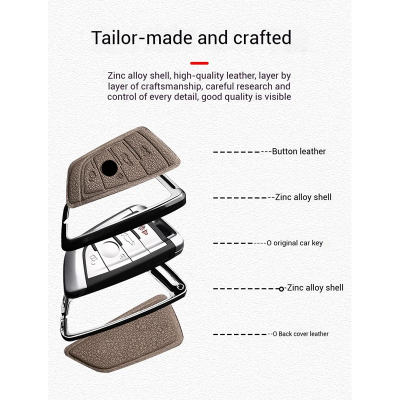Metal Leather Car Key Case Cover For BMW 218i 220i 740i 760i 5-Series G60 X1 X2 X5 X6 X7 iX1 iX2 iX i5 i7 G05 Holder Shell