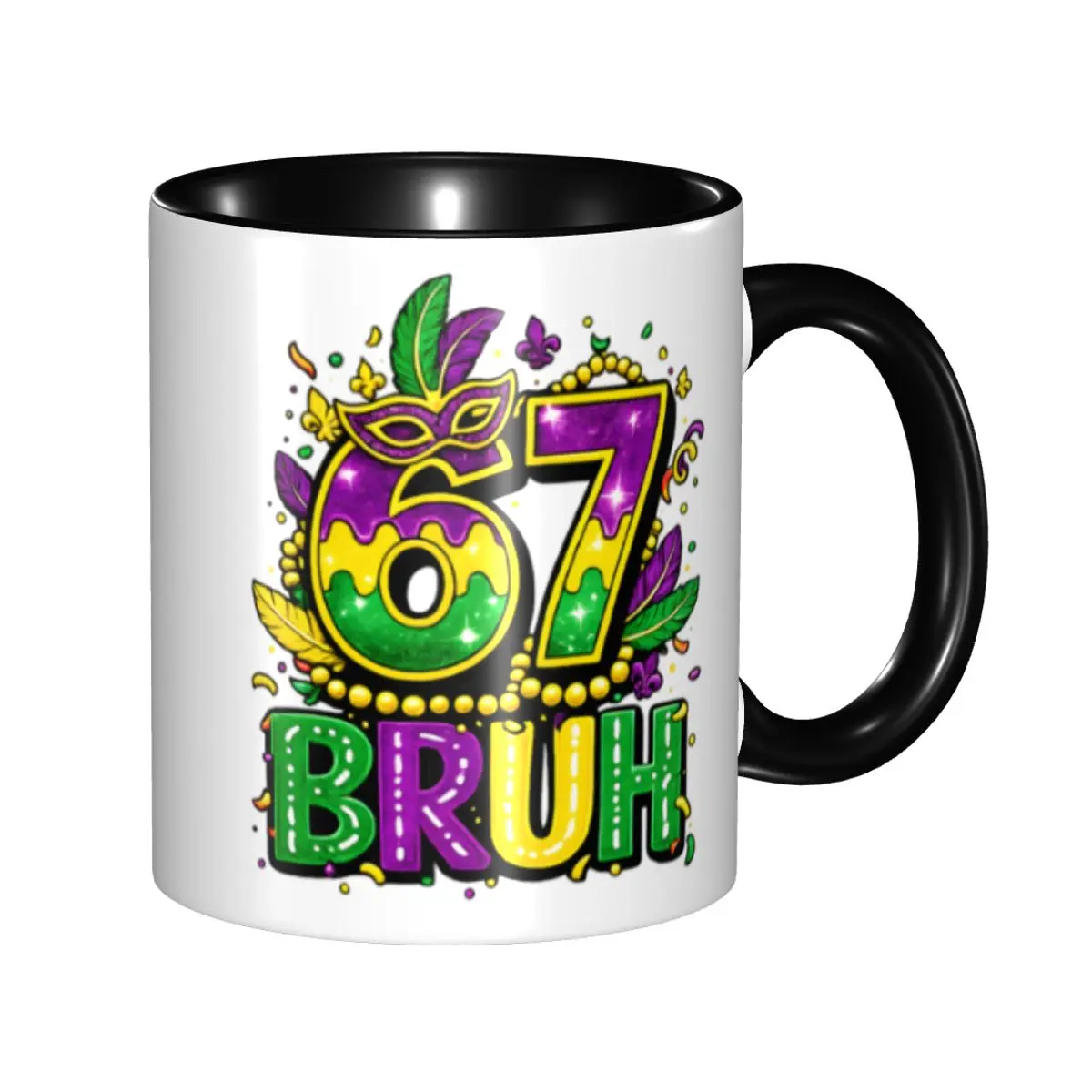Taza de Cerámica Personalizada DIY Bruh 67 Six Seven 6-7 Meme Mardi Gras, Taza de Café Creativa para Regalo