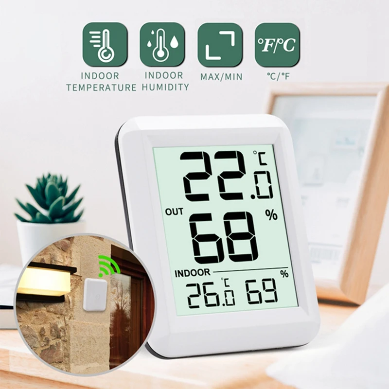 Imagem -03 - Termômetro Lcd Digital sem Fio para Quarto do Bebê Temperatura e Umidade Sensor Estação Meteorológica Interior e Exterior