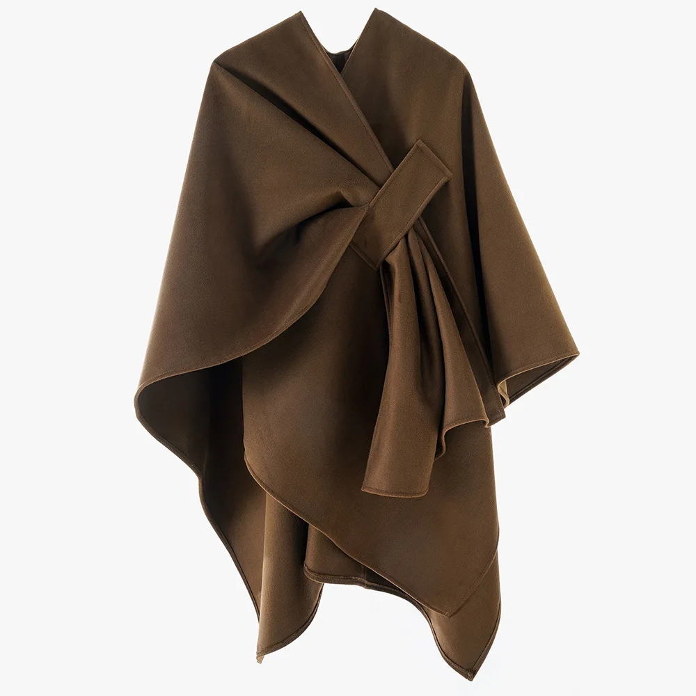 

Модернизированная толстая мягкая удобная шерстяная накидка с боковым ремнем, модное пончо унисекс, весенне-осенне-зимний плащ, верхняя одежда для отдыха и путешествий