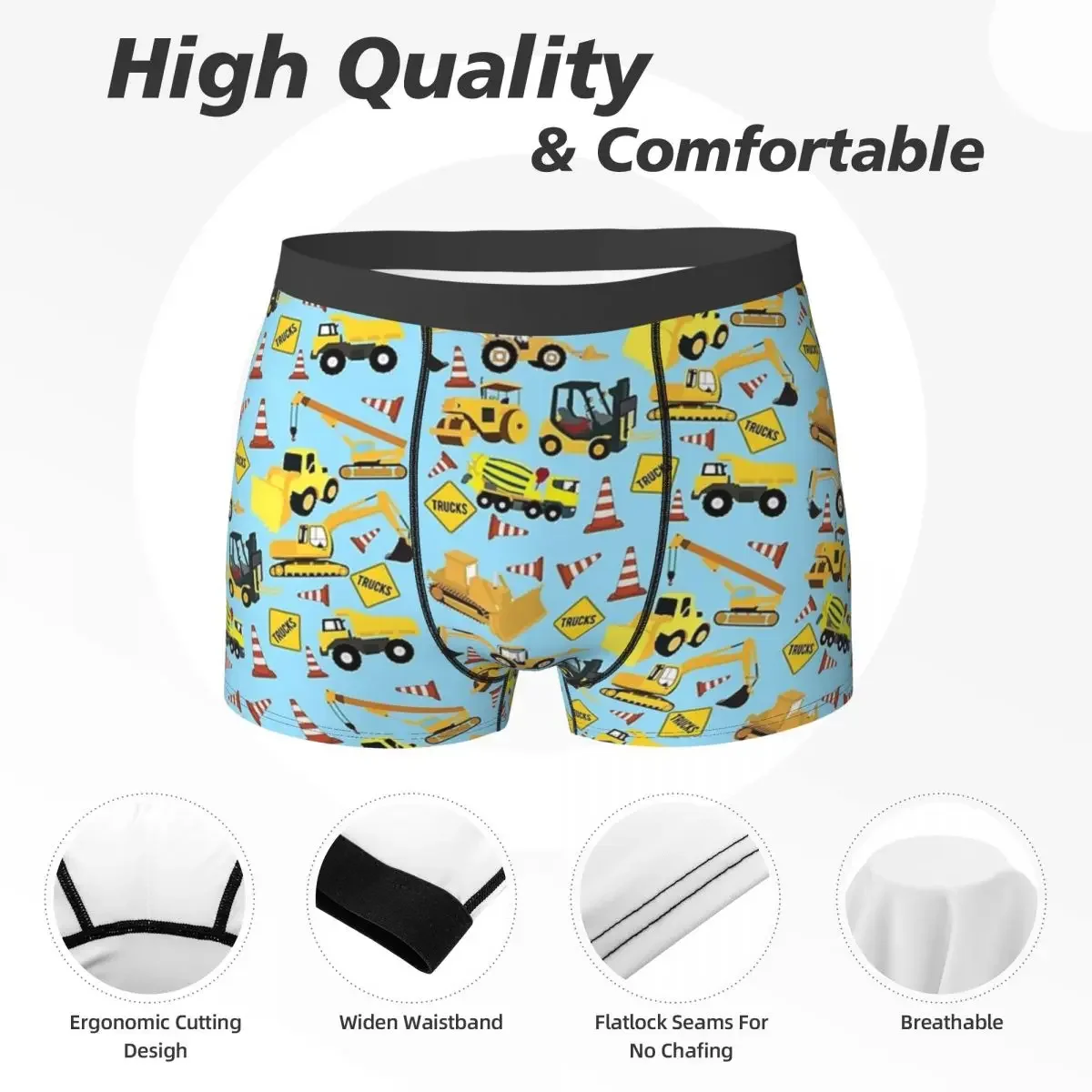 Boxer Onderbroek Shorts Bouwwagens Voertuigen Graafmachine Dump Truck Slipje Heren Comfortabel Ondergoed Voor Homme Man