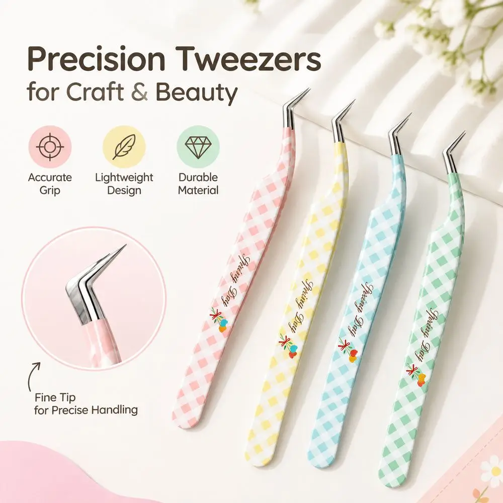 Stainless Steel Precision Tweezers Anti-static Cartoon Pattern Craft Tweezers Universal Grip High Precision