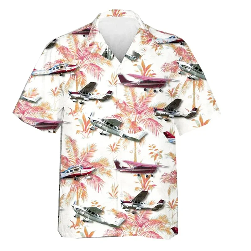 Vintage 3D Printed Fighter Plane Shirt for Men Clothing Hawaiian Beach Shirts Summer Short Sleeve Tops Clothes Lapel Blouse