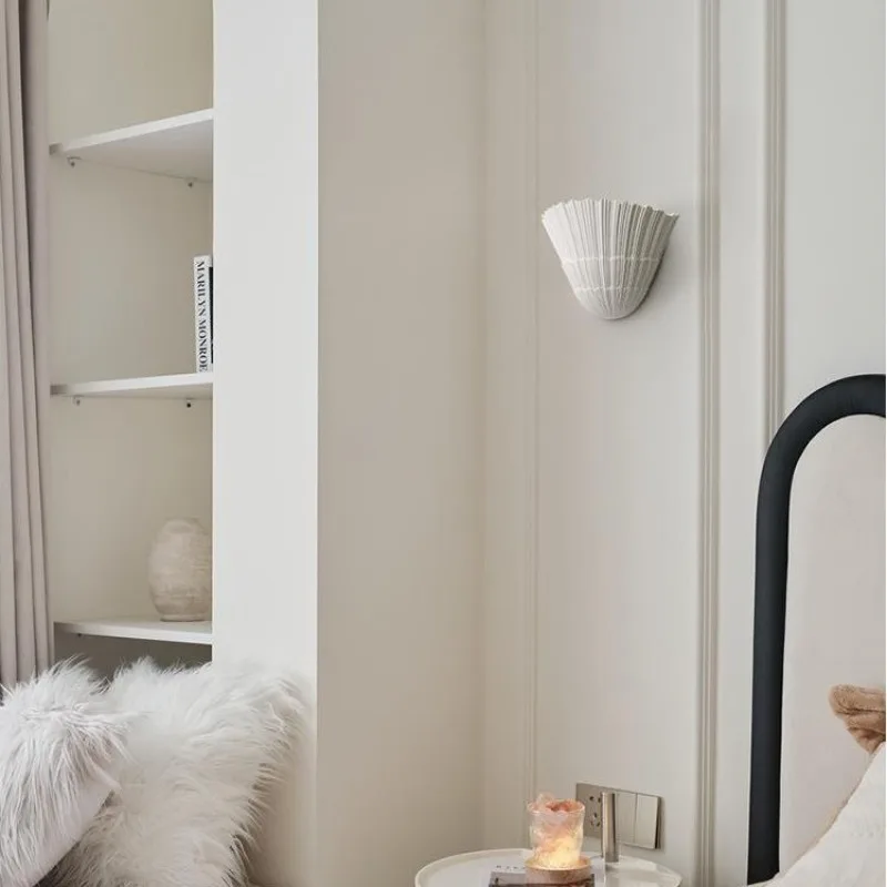 Wabi Sabi Estilo Gesso Shell Forma Lâmpadas de Parede Cabeceira Francesa LED Arandelas Sala de estar Fundo Decoração de Parede Corredor Escada