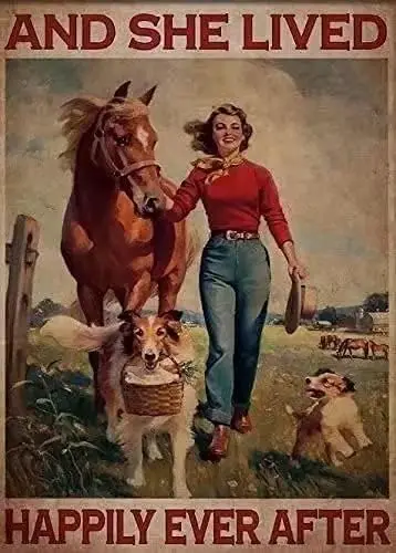 QXTUDCA Cowboy Poster Happily Ever After Metal Tin Sign, Interesting Pub Garage Man Cave Club Novel and Interesting Bathroom Toi
