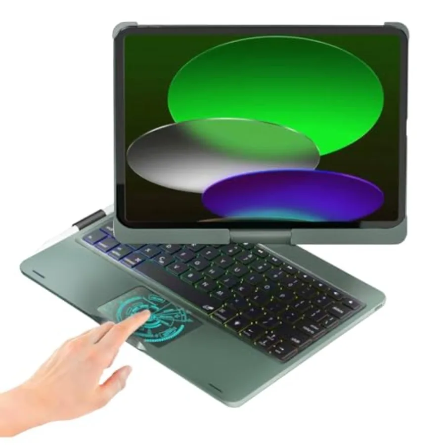 

iPad 10th/11th A16 iPad Air 4th/5th iPad Pro 11 (1st4th Gen) case with keyboard: 360 swivel 7 use modes rainbow backlight premi