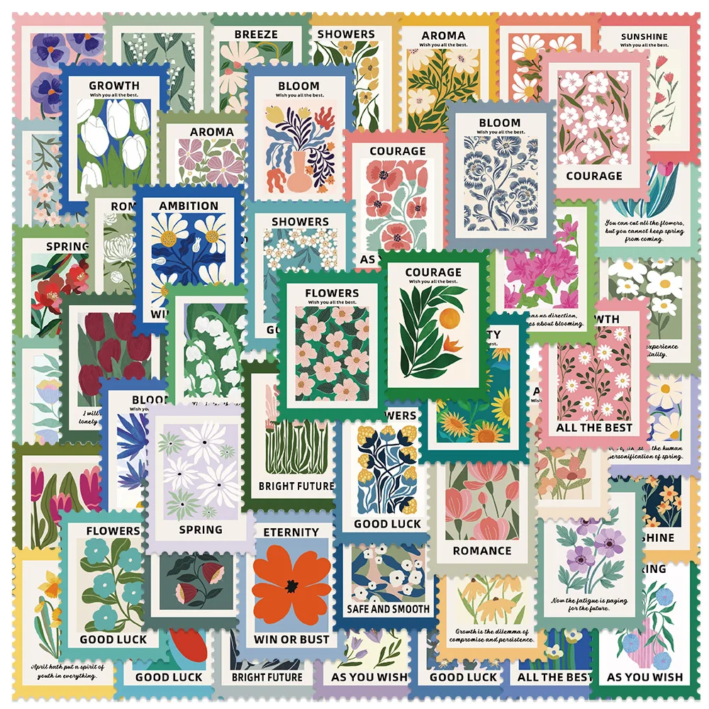 

50PCS Colorful Flower Stickers Luggage Notebook Water Bottle DIY Graffiti Stationery Stickers