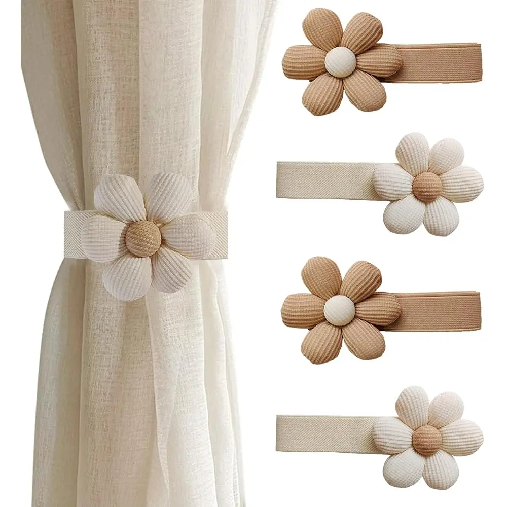 

Набор из 4 держателей для штор в стиле бохо с цветочным узором, милые декоративные завязки для штор в виде цветов для окон спальни