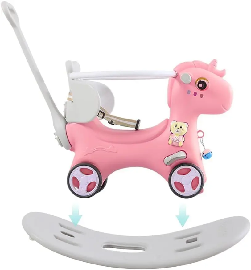 Rocking Horse for Toddlers 1-3 Years,4 in 1 Design, Kids Ride on Toy Balance Bike Push Cart with Detachable Balance Board,Fun Bi