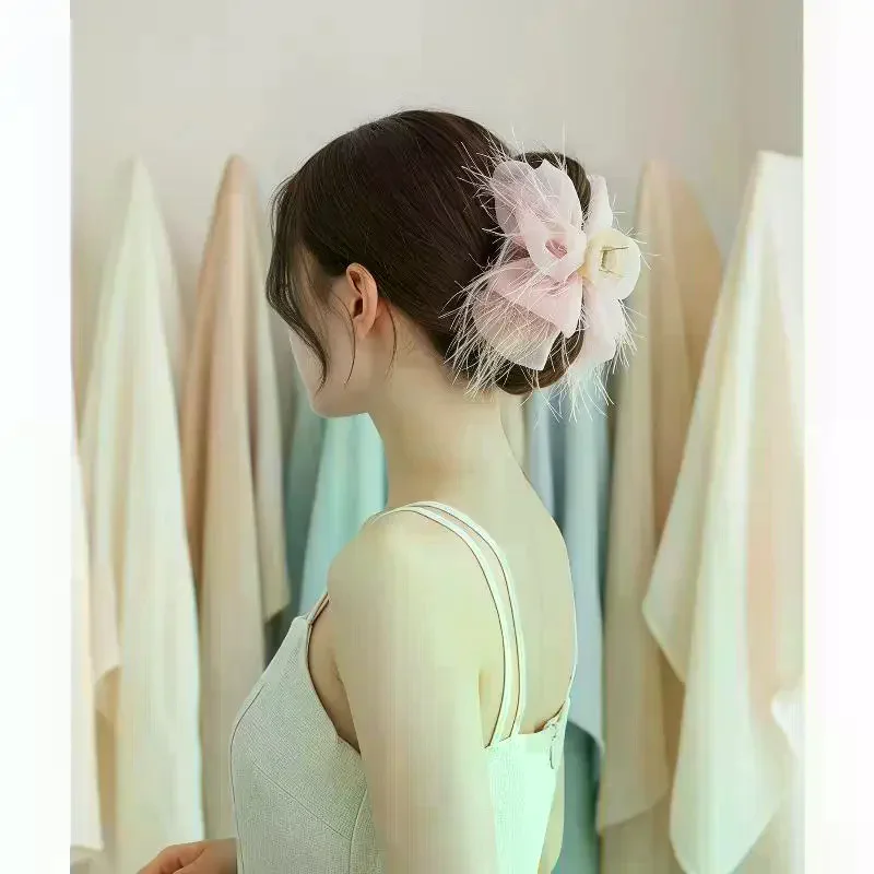 Black Mesh Flower Design Hair Clip for Women Stylish Shark Claw for Ponytail Great for Parties and Outings