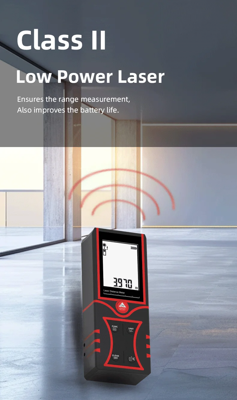 Model GS-16 Industrial Red Laser Tape Measure 120m Laser Distance Meter Rangefinder IP54 Rated ISO9001 Certified with Horizontal view 2