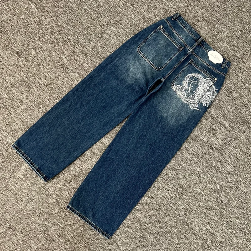 Europa America Street Trend Derschutze Jeans Retro Casual Uomo Donna Pantaloni larghi con logo ricamato a gamba dritta