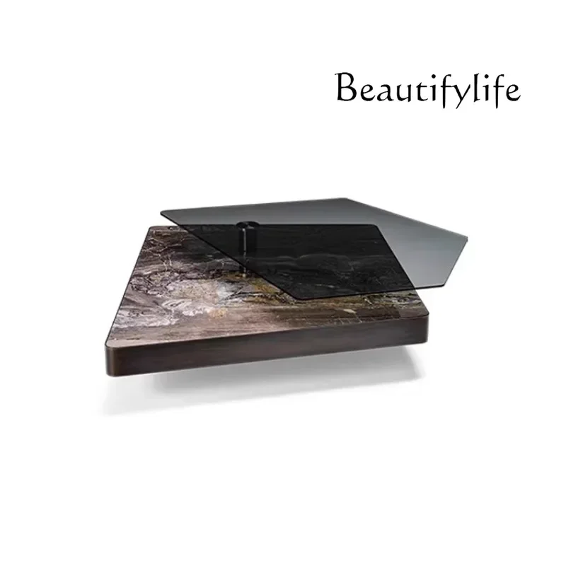 

Italian minimalist rotating coffee table combination designer villa living room irregular high and low luxury stone coffee table