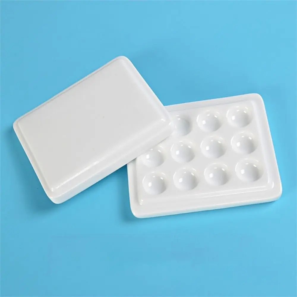 12 Grid Watercolor Paint Palette With Cover Moisturizing Grid Palette White Porcelain Handmade Nail Paint Art Palette Nail Salon