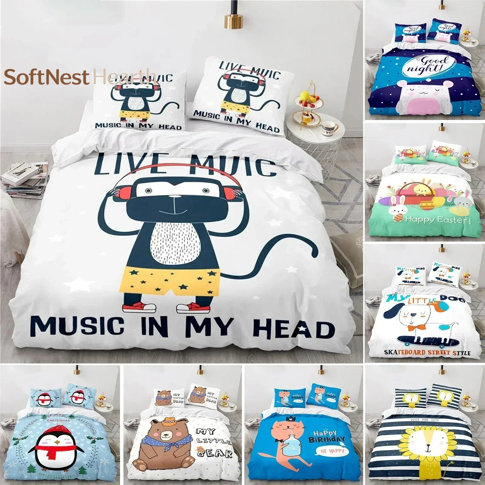 2026 Cartoon Musical Monkey Bedding Set Duvet Cover Bedroom Comforter Covers Single Twin King Size Quilt Cover Home Textile