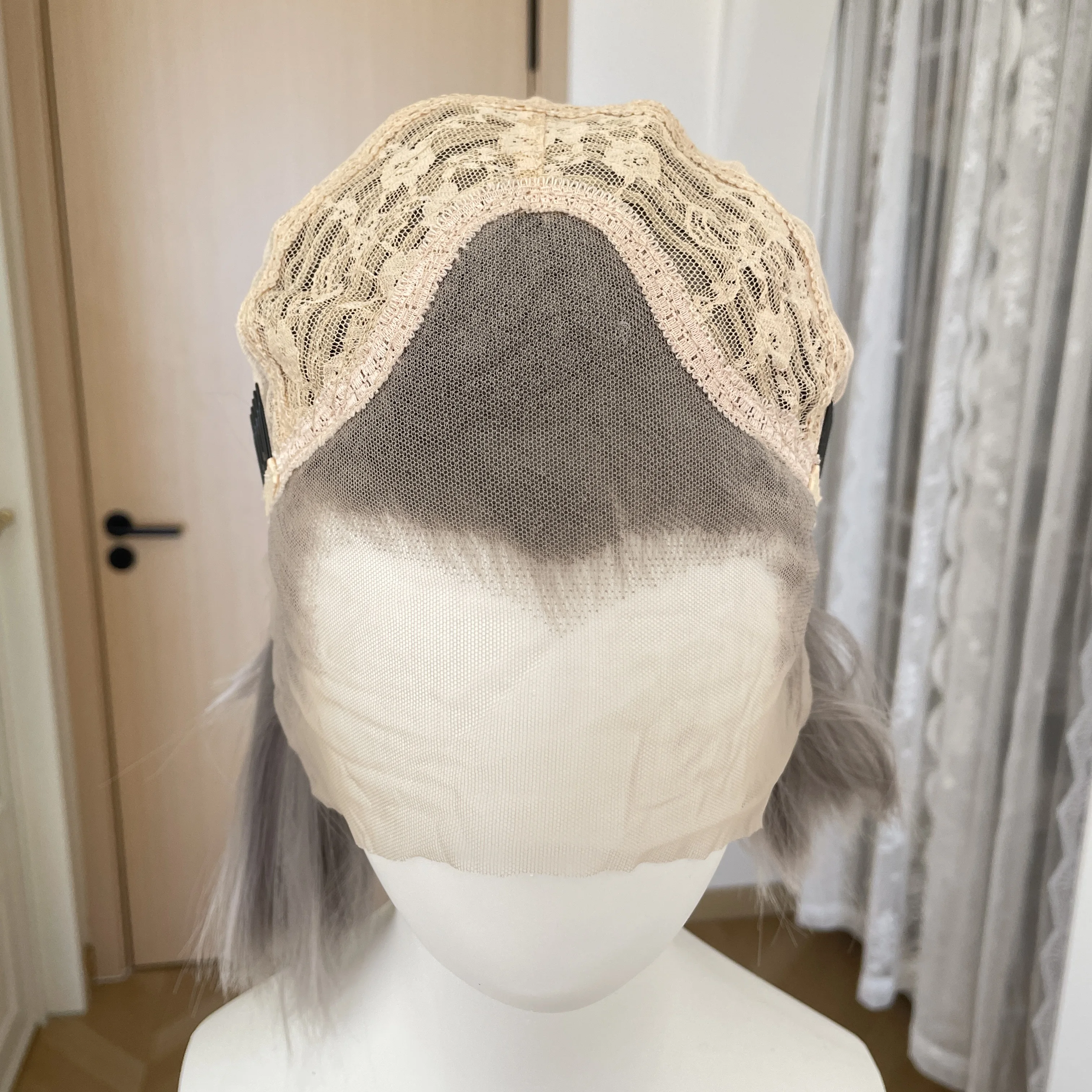 Widow's Peak Grey Short Bob Cut Synthetic Lace Front Wigs for Women Cosplay Wig for Men Medium Gray Glueless 13x4 Lace Wigs 150%
