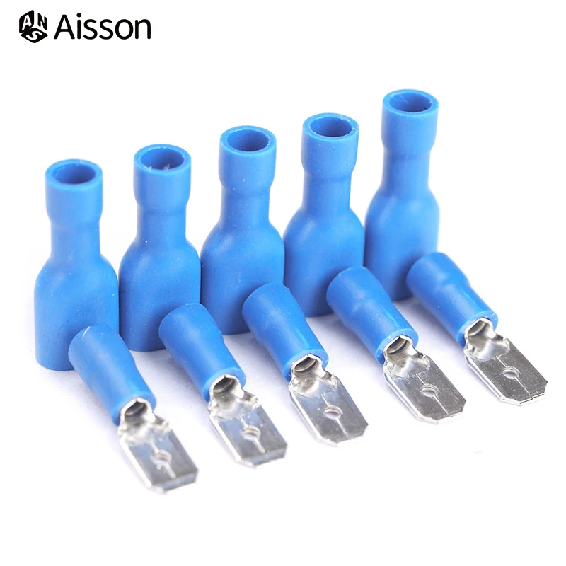 10Set/20Pcs Insulated Spade Crimp Wire Cable Connector 6.3mm Terminal Male Female Kit 16-14 AWG FDFD2-250 MDD2-250