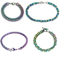 316L Stainless Steel Colorful Rainbow Cuban Chain Bracelet Men Women Vintage Metal Byzantine Kpop Pulseras Emo Luxury Jewelry