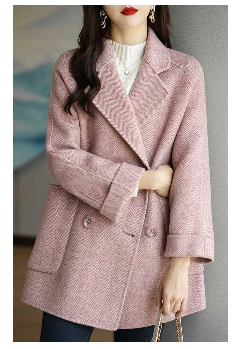 

2025 Spring and Autumn New Fashionable Herringbone Pattern Loose Slim Fashionable Small Stature All-match Woolen Jacket Female F