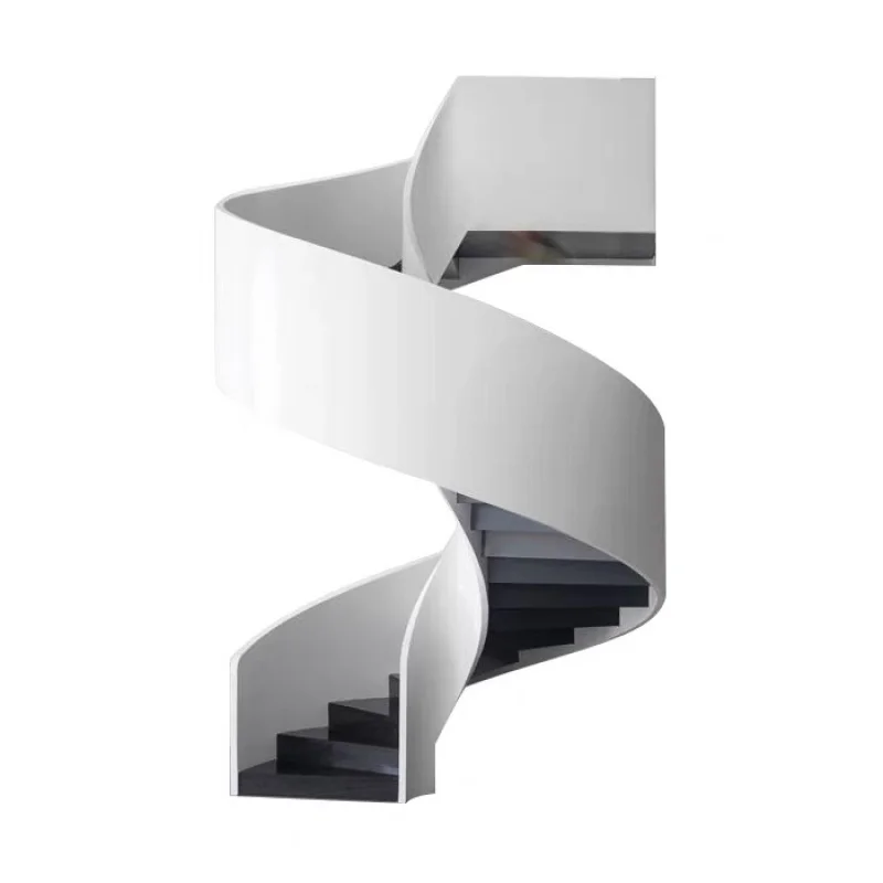 custom.Indoor jump floor curved staircase handrail guardrail complex modern simple steel plate structure iron stair