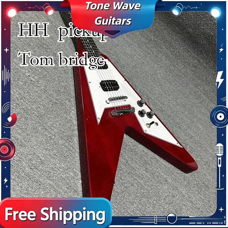 2026 NEW HH Pickups Red V Shape Electric Guitar  Bridge White Guard Beginner High Grip Position Mahogany Body Teenagers Adults