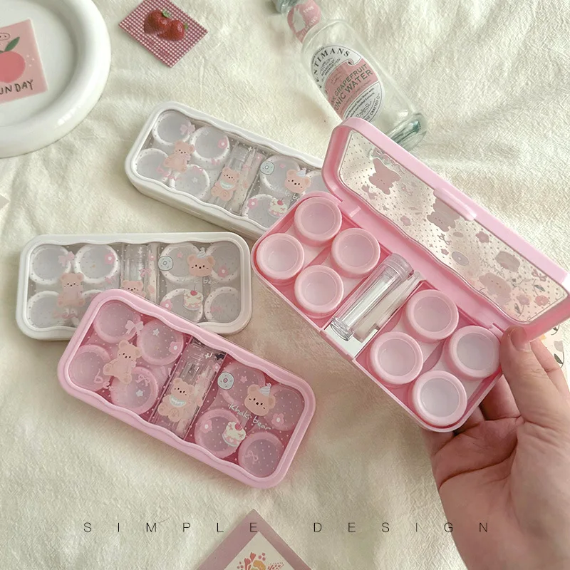 

Cute Bear Cartoon Contact Lens Case, Transparent 4 Pairs Contact Lenses Storage Box, Portable Travel Companion Soaking Case for