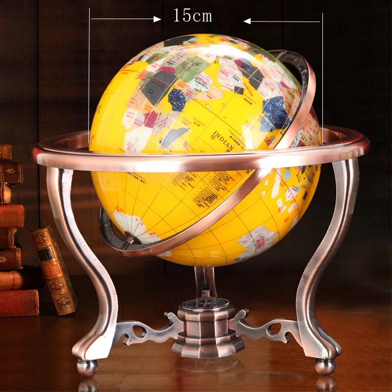 

Bronze Yellow Gemstone Globe Earth,High Quality Gifts,Office Decoration,High End World Map Metal Support,Size 15CM 22CM 33CM