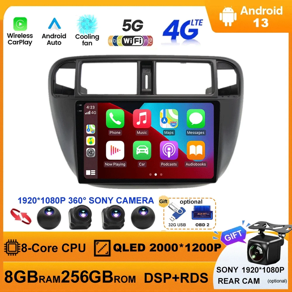 

Android 13 For Honda Civic (EJEKEM) 1995-2001 Car Radio Multimedia Video Player Navigation Stereo GPS BT Carplay Android Auto