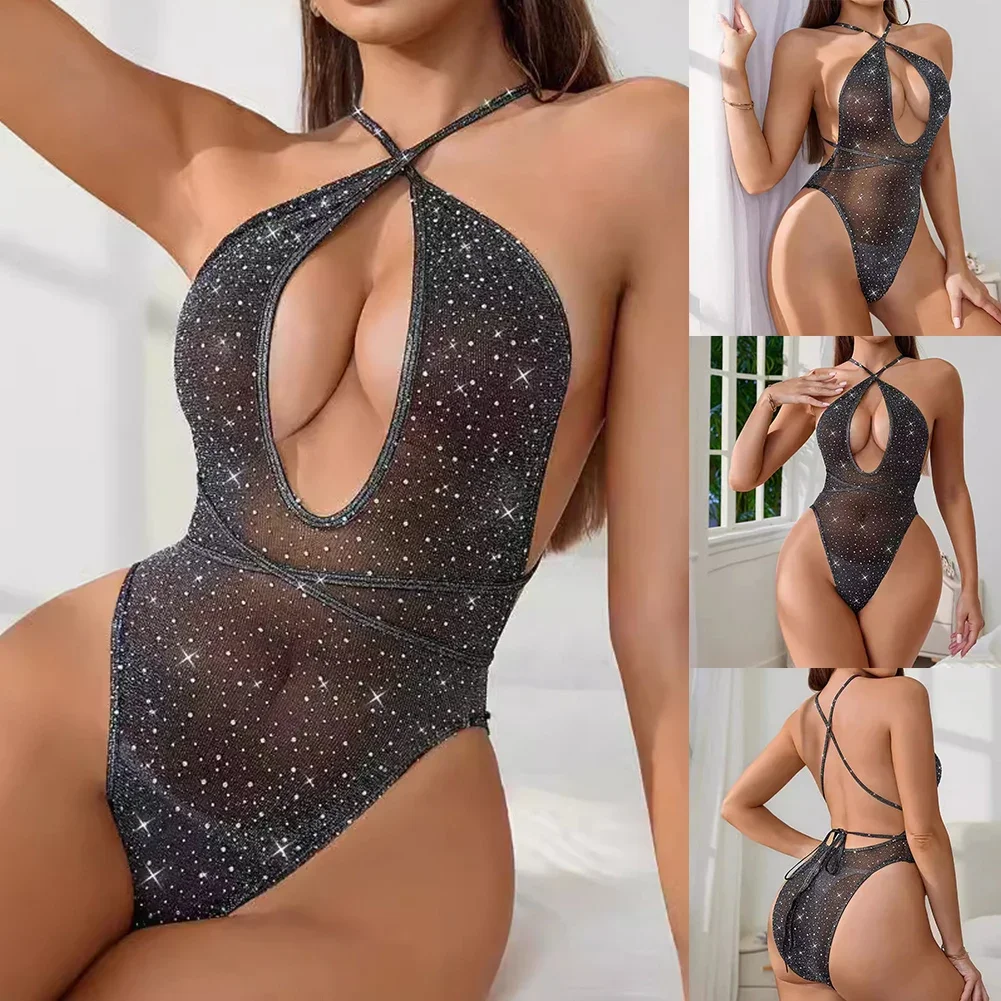 المرأة جنسي الملابس الداخلية جوفاء مثير ارتداءها الراين بيكيني عارية الذراعين ضمادة المثيرة الملابس الداخلية ملابس خاصة منامة زي