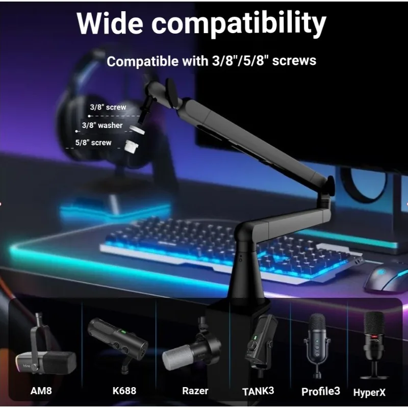 Microphone Boom Arm, Aluminum Foldable Desktop Stand for Live Karaoke, Mic Phone Tablet Holder