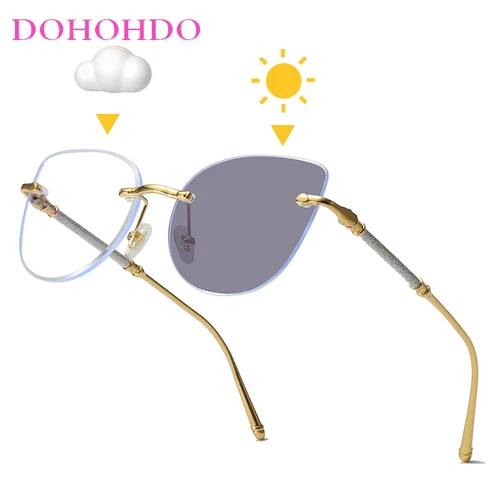 DOHOHDO, Gafas De Sol fotocromáticas transparentes Para hombre, Gafas para mujer, Gafas sin montura con forma De ojo De gato, monturas De Gafas De Sol Para mujeres