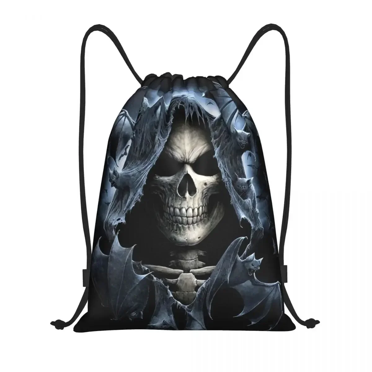 Custom Horror Gothic Skeleton Death Skull Drawstring Bag Women Men Lightweight Sports Gym Storage Backpack