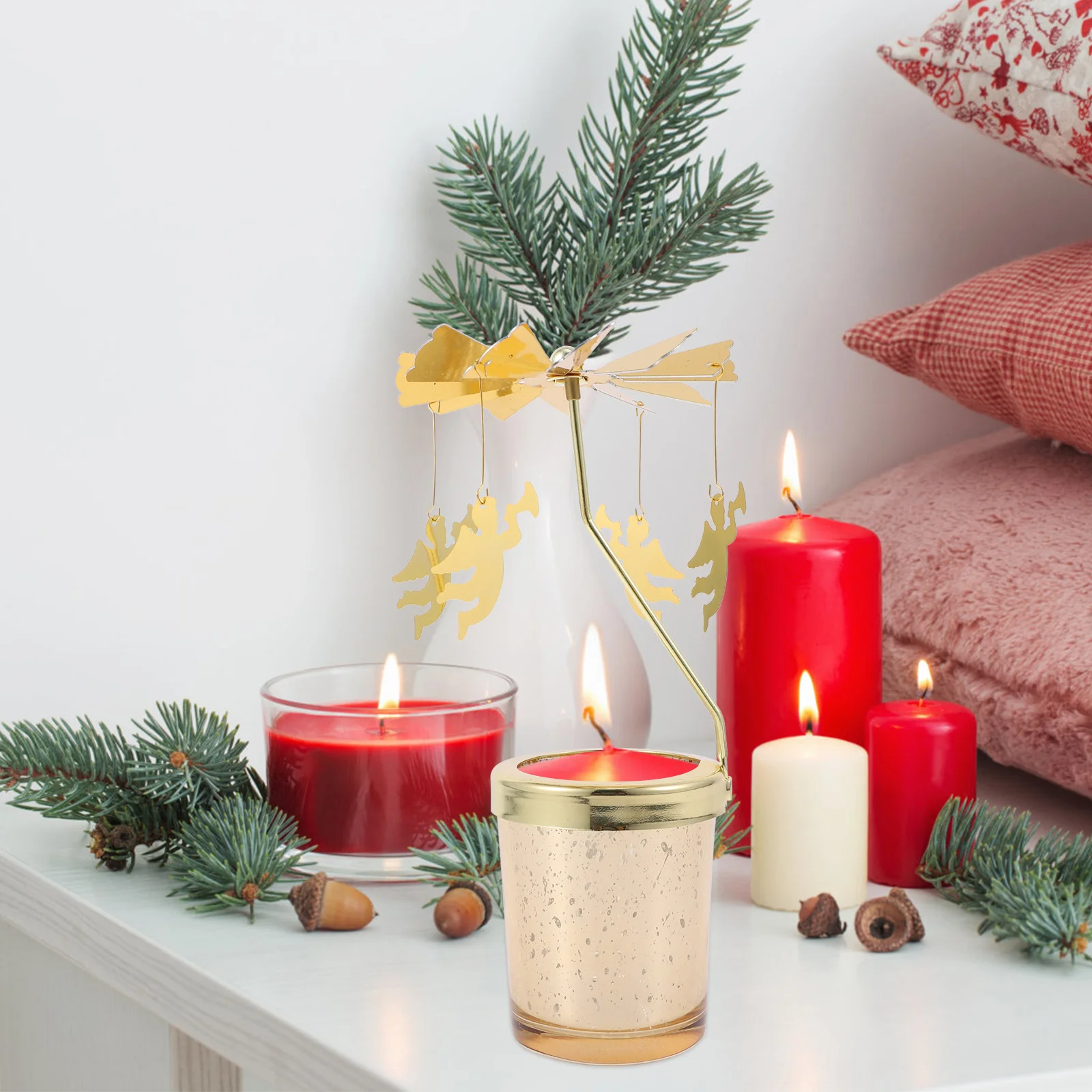 

Rotating Candlestick Iron Glass Material Romantic Stand Decorative Party Wedding Tabletop Xmas Ornament