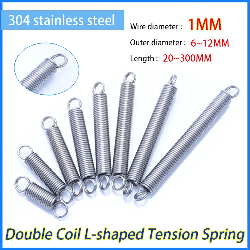 

Wire Dia 1MM OD 6~12MM L: 20~300MM 304 Stainless Steel O Ring Hook Extension Spring Tension Spring Double Coil L-shaped Spring