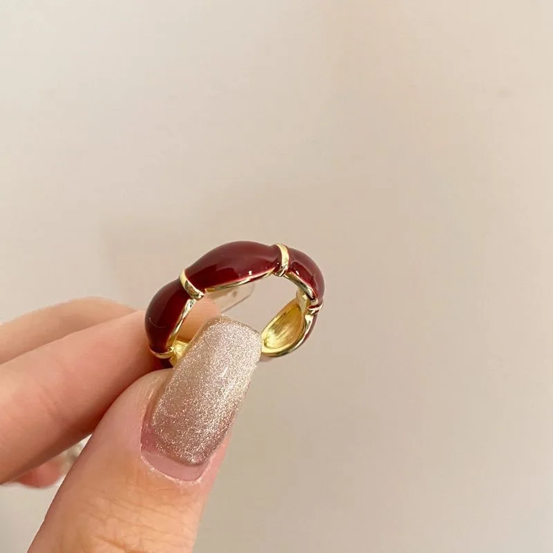 

Vintage Red Drop Glazed Rings for Women Fashion Bamboo Knot Open Ring Engagement Wedding Jewelry Fashion Girlfriend Gifts