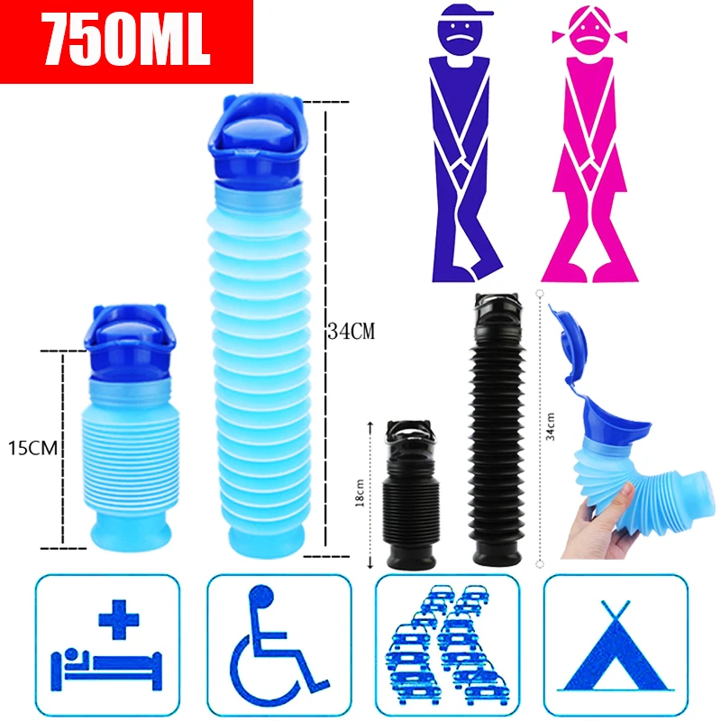 Orinal portátil retráctil para adultos, móvil Personal orinal, botella para orinar para viajes en coche al aire libre, Camping y tráfico, 750ml