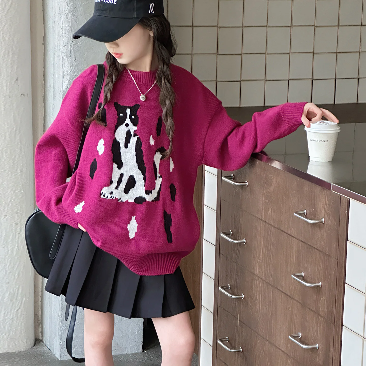

Kid Sweater Ages 6-14Y Baby Girl Vintage Fashion Spring Autumn Rose Pink Knitwear Tween Girl Y2k Outfit Child Daily Pullover