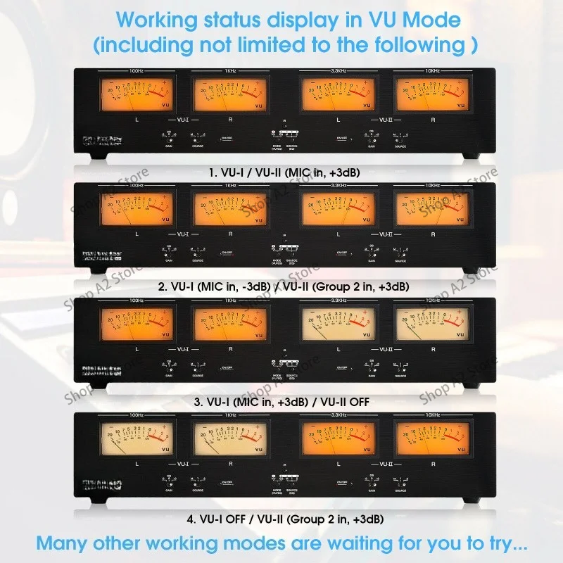 New design, bile machine power amplifier 4 head VU meter, level meter spectrum meter, with backlight, voice-activated rhythm