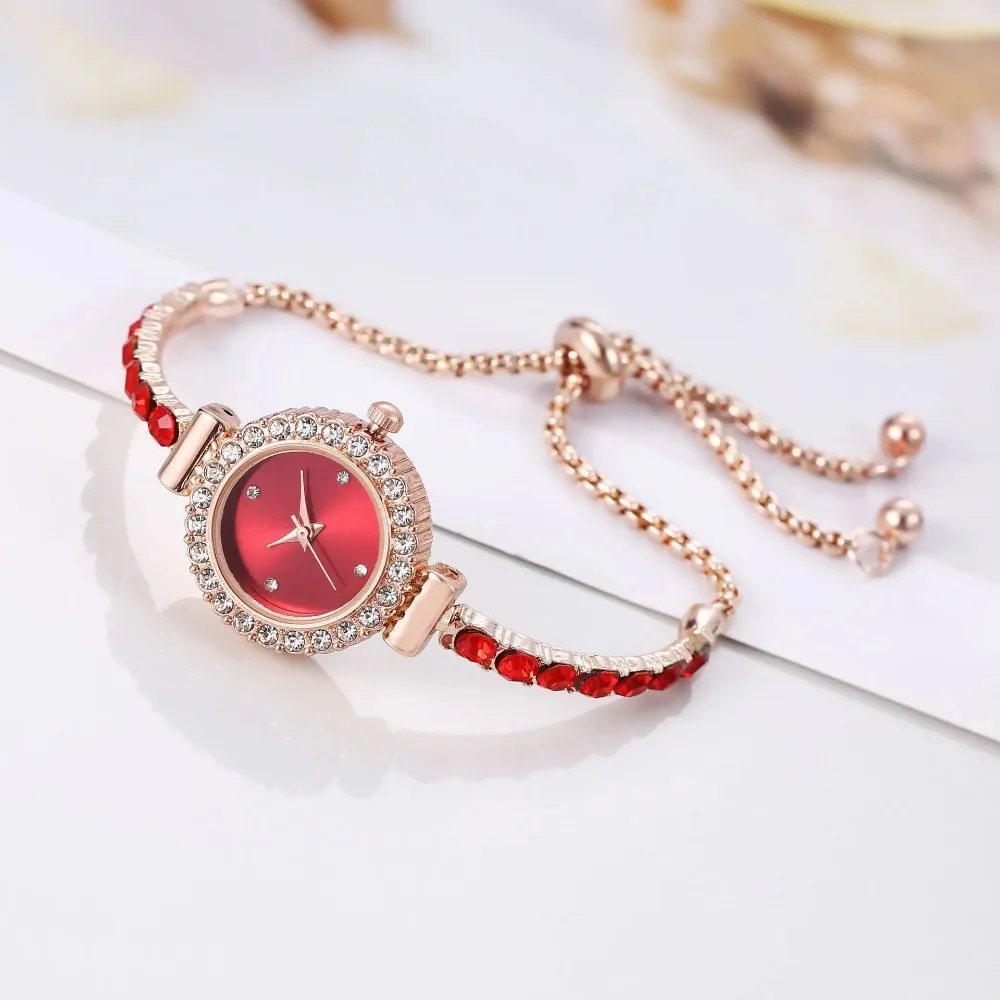 New Fashionable Colored Rhinestone Thin Strap Diamond Set Round Ladies Watch Free Adjustable Bracelet Watch Women\'s Quartz Watch