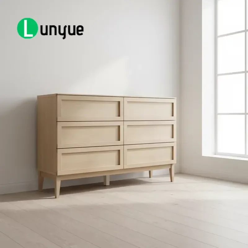 Modern Oak Veneer Sideboard with 6 Soft Closing Drawers Open Shelves Living Room Storage Buffet Cabinet Home Furniture