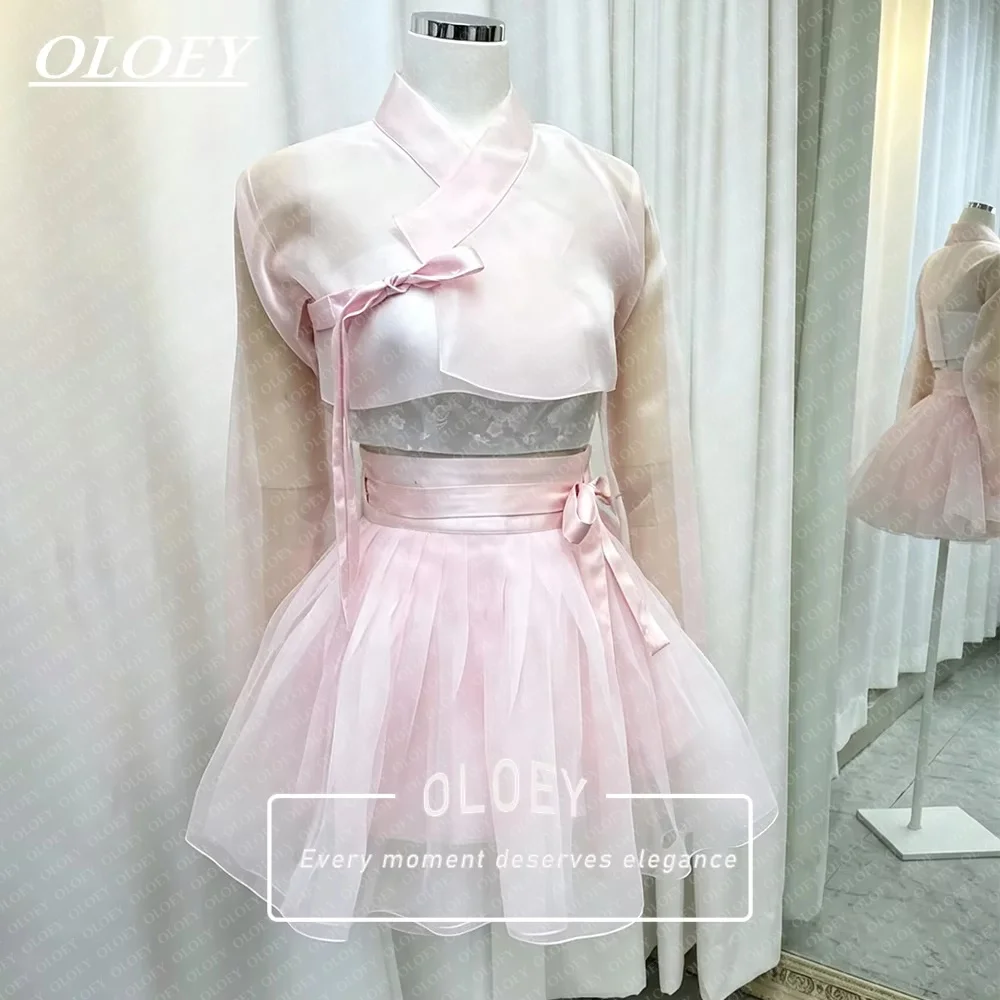 OLOEY Modern Pink Short Concert Hanbok 2026 Korean Photo Shoot Performance Dress Customized 3 PCS Top Jacket Mini Skirt