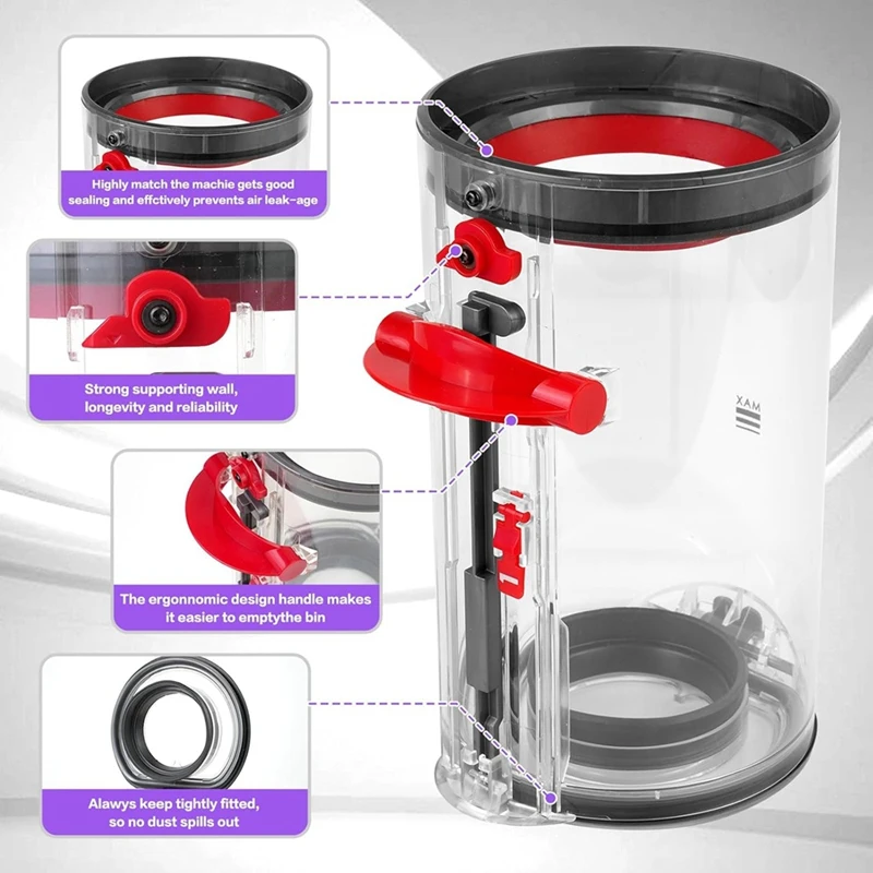 حاوية غبار كبيرة لدايسون V11 V15 SV14 SV15 SV22 مكنسة كهربائية تحل محل حاوية الغبار بقفل مفتاح مرشح HEPA